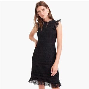 J. Crew Cap-sleeve Ruffle Dress in Mixed Lace - Black - Size 2